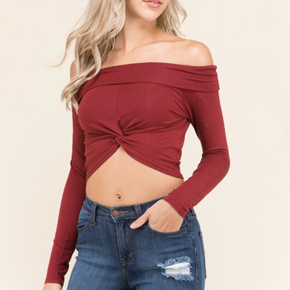Burgundy Off Shoulder Crop Top